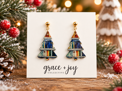 Book Christmas Tree Earrings