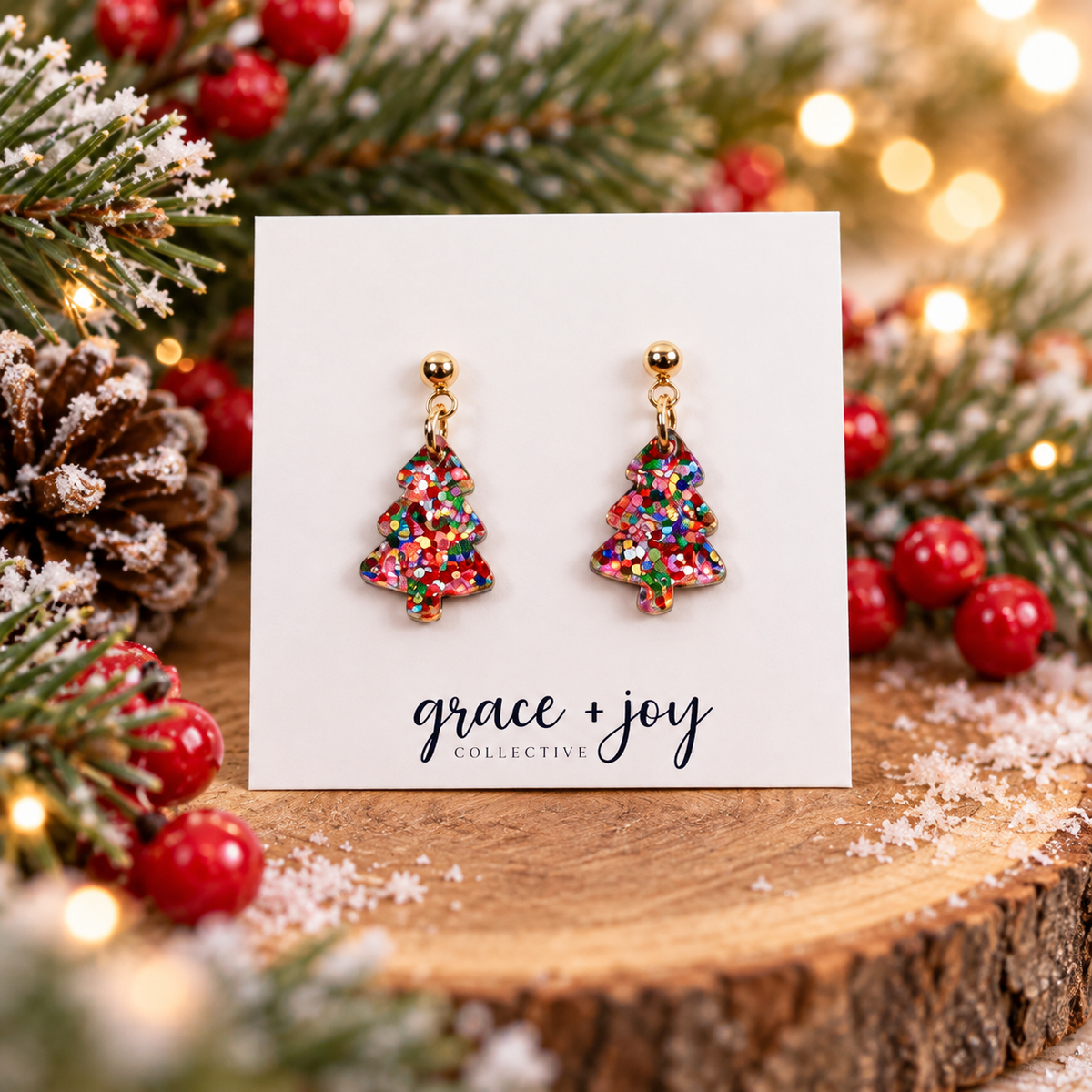 Chunky Glitter Mini Christmas Tree Earrings