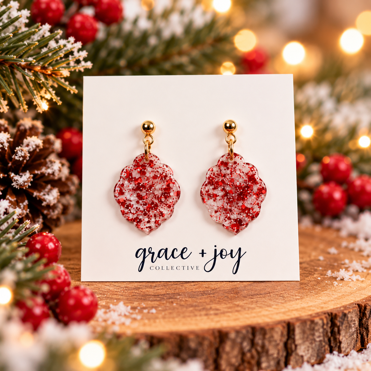 Candy Cane Glitter Christmas Earrings Scallop Earrings