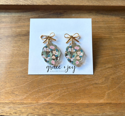 Spring Floral Earrings With Bows