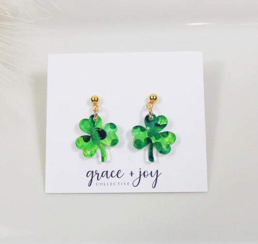 Green Watercolor Shamrock Earrings