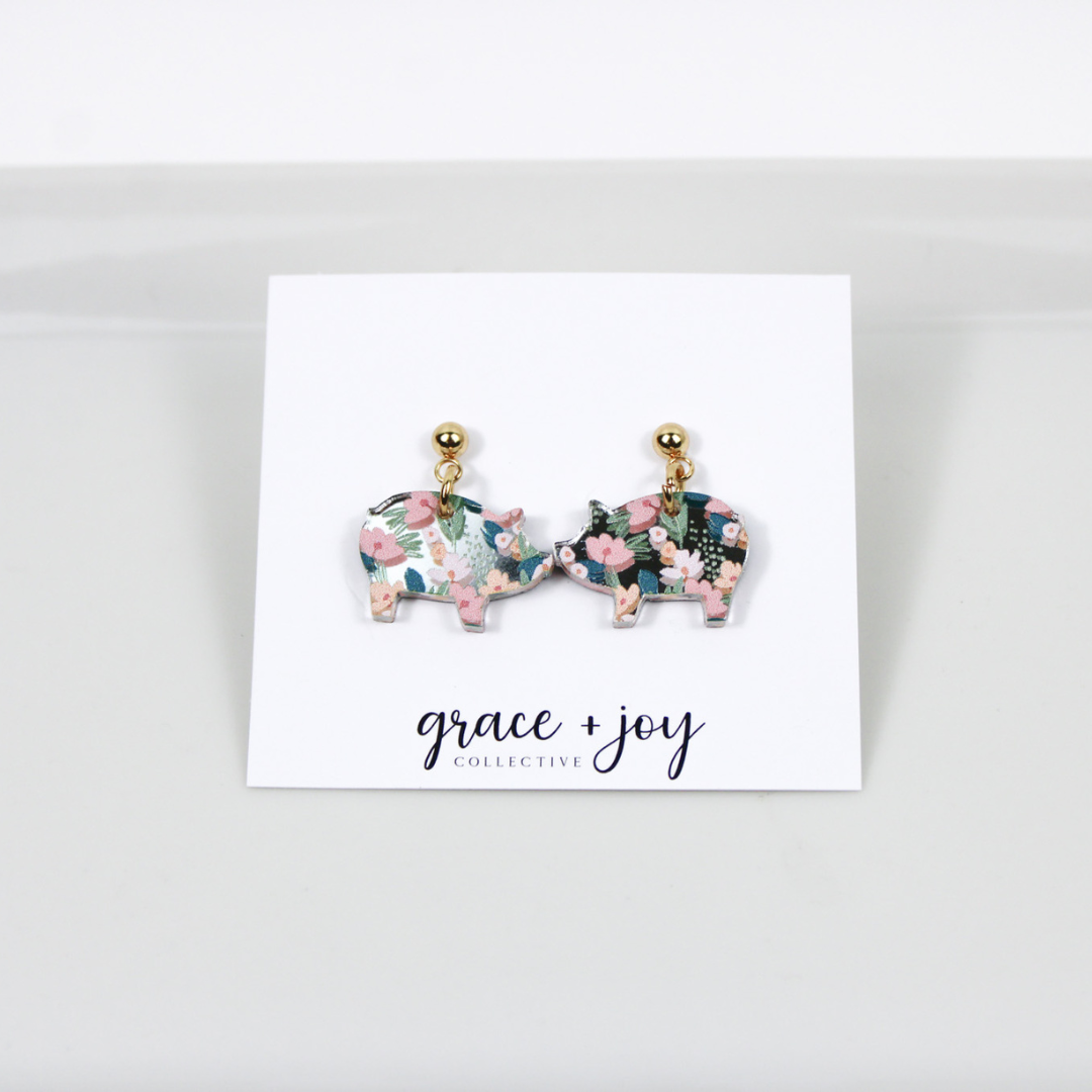 Spring Floral Pig Earrings