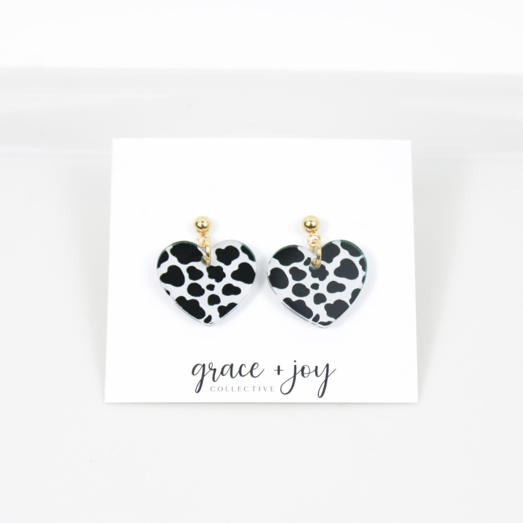 Cow Print Heart Earrings