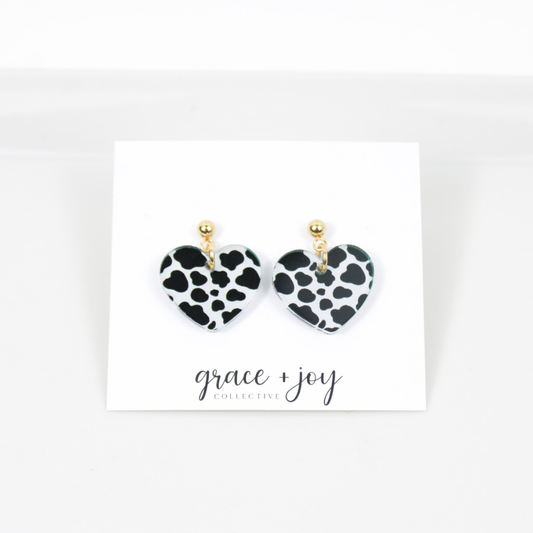 Cow Print Heart Earrings