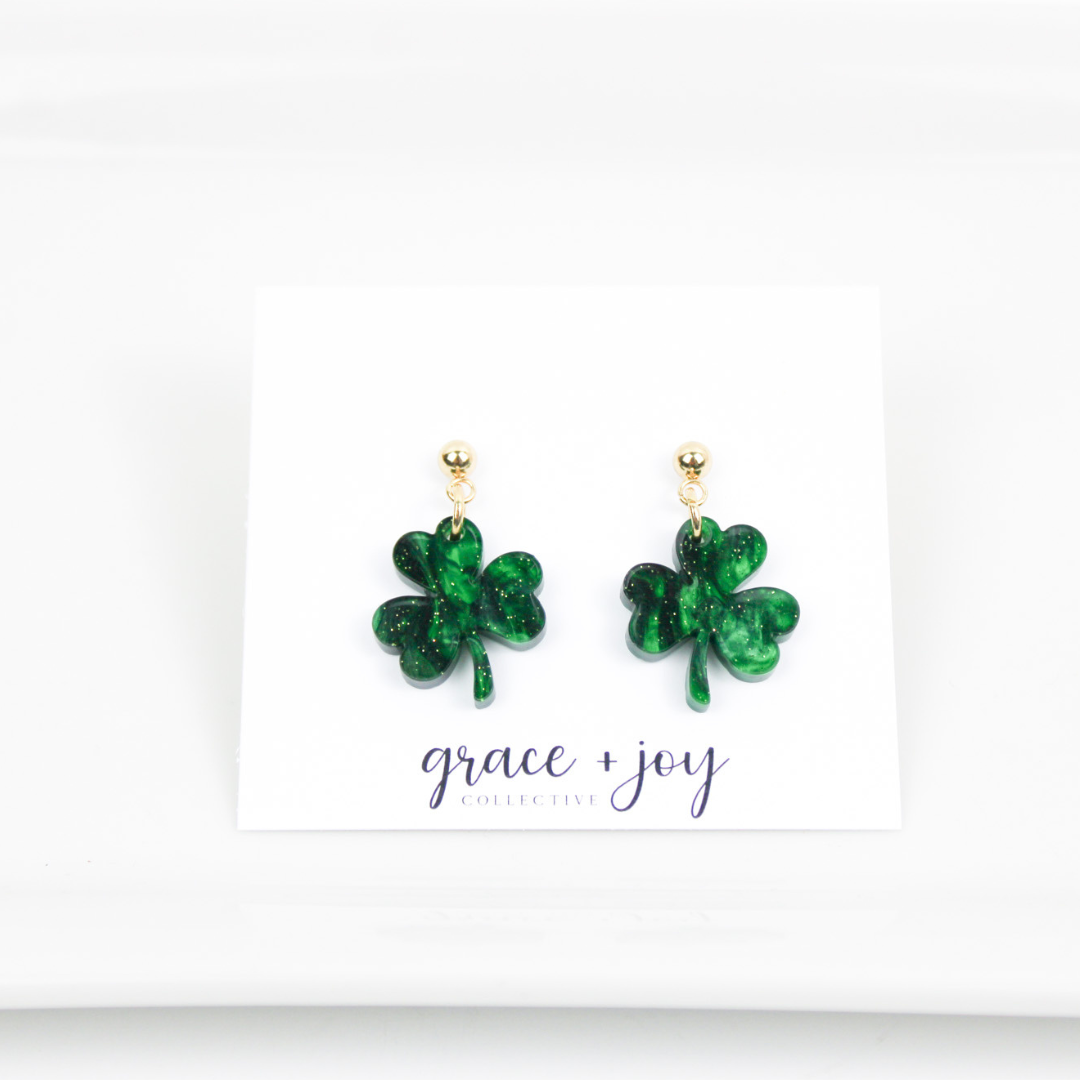 Green Marble Shamrock Earrings