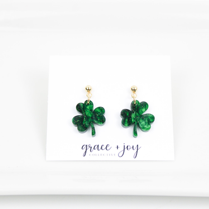 Green Marble Shamrock Earrings