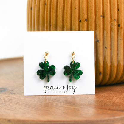 Green Marble Shamrock Earrings