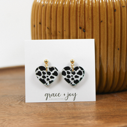 Cow Print Heart Earrings