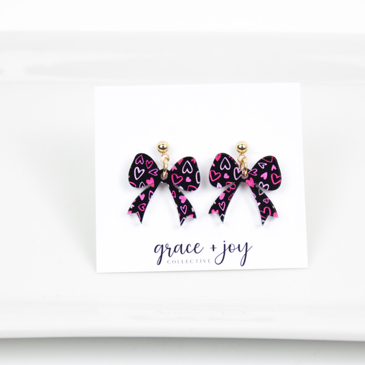 Pink and Black Bow Earrings