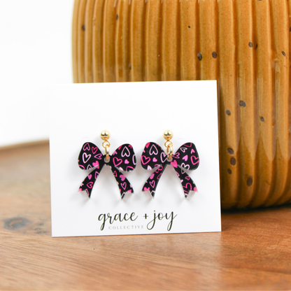 Pink and Black Bow Earrings