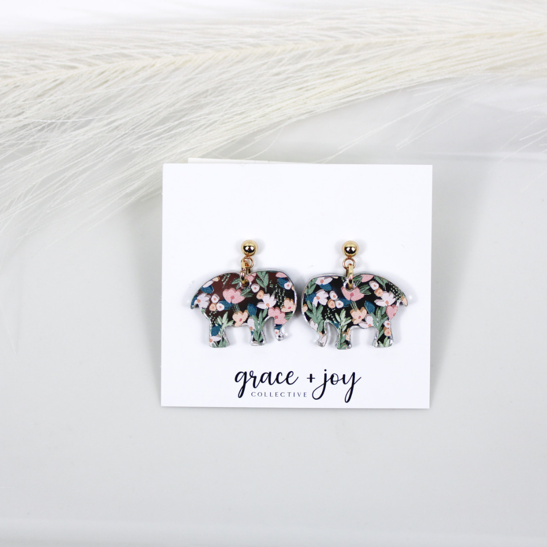 Floral Elephant Earrings