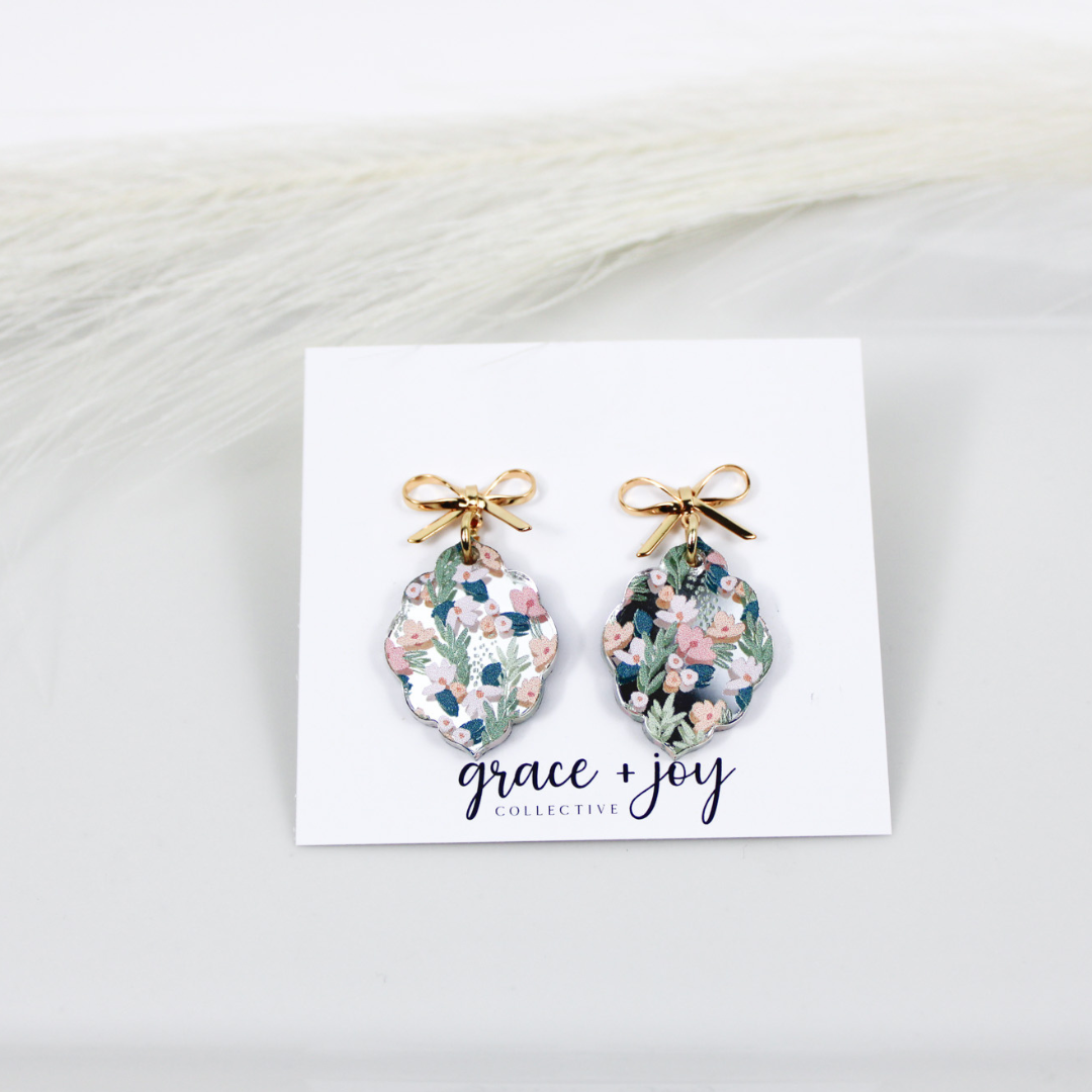Spring Floral Earrings With Bows