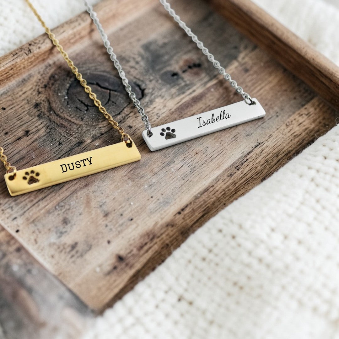 Personalized Horizontal Pet Paw Bar Necklace