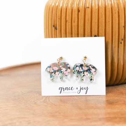 Floral Elephant Earrings