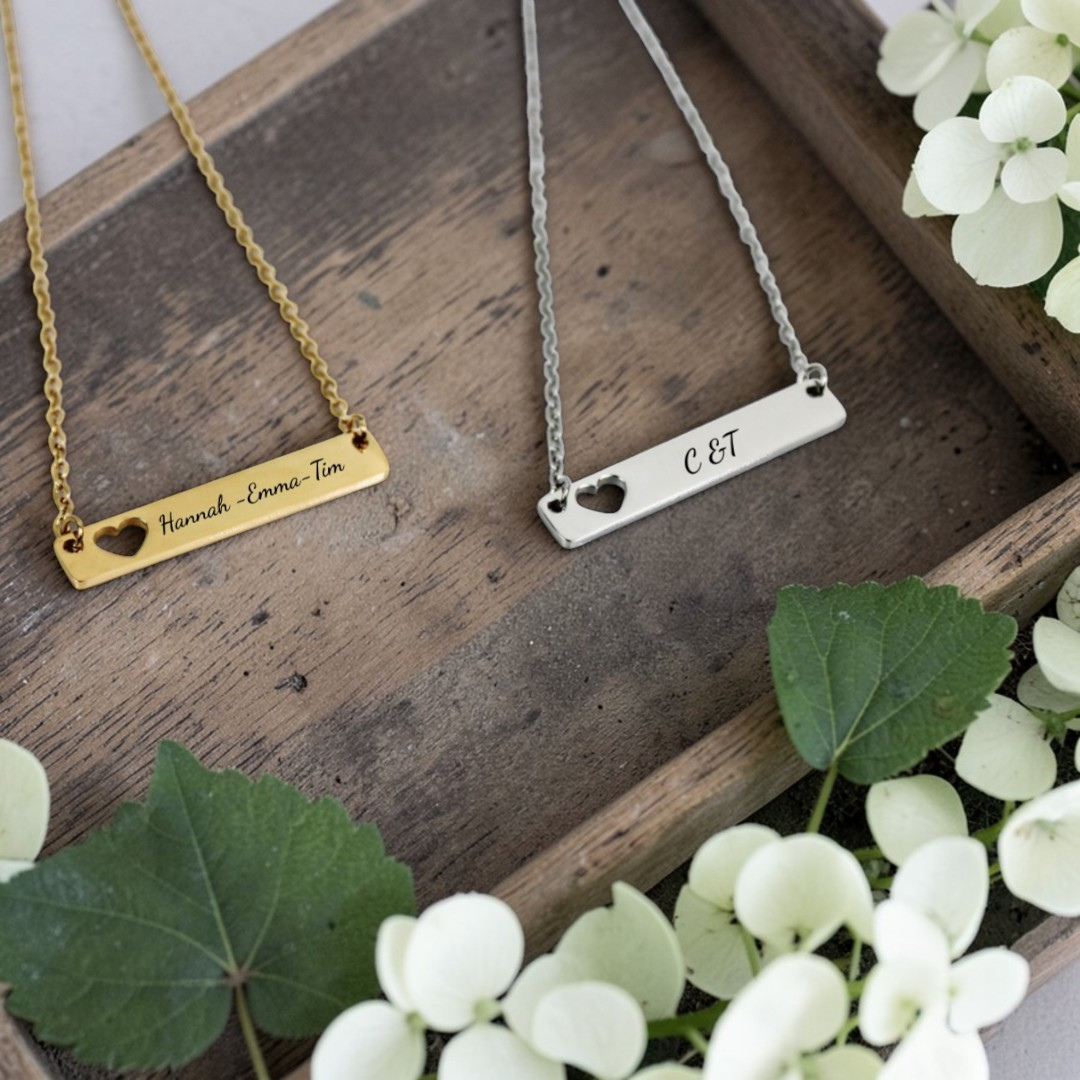 Personalized Heart Cut Out Bar Necklace