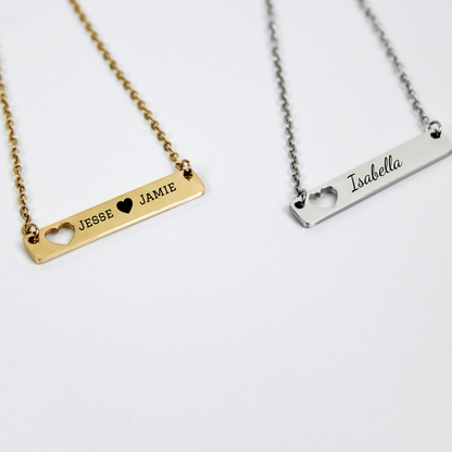 Personalized Heart Cut Out Bar Necklace