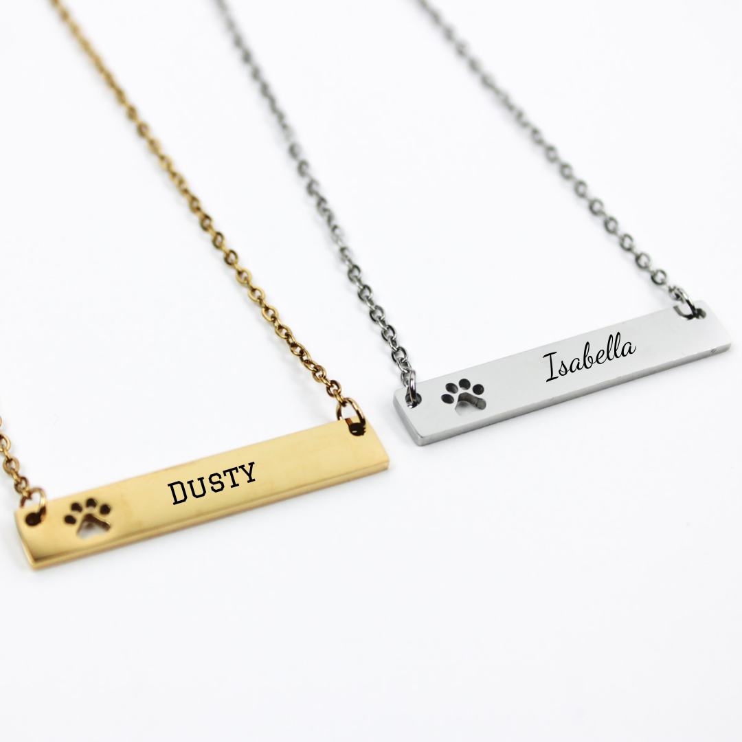 Personalized Horizontal Pet Paw Bar Necklace