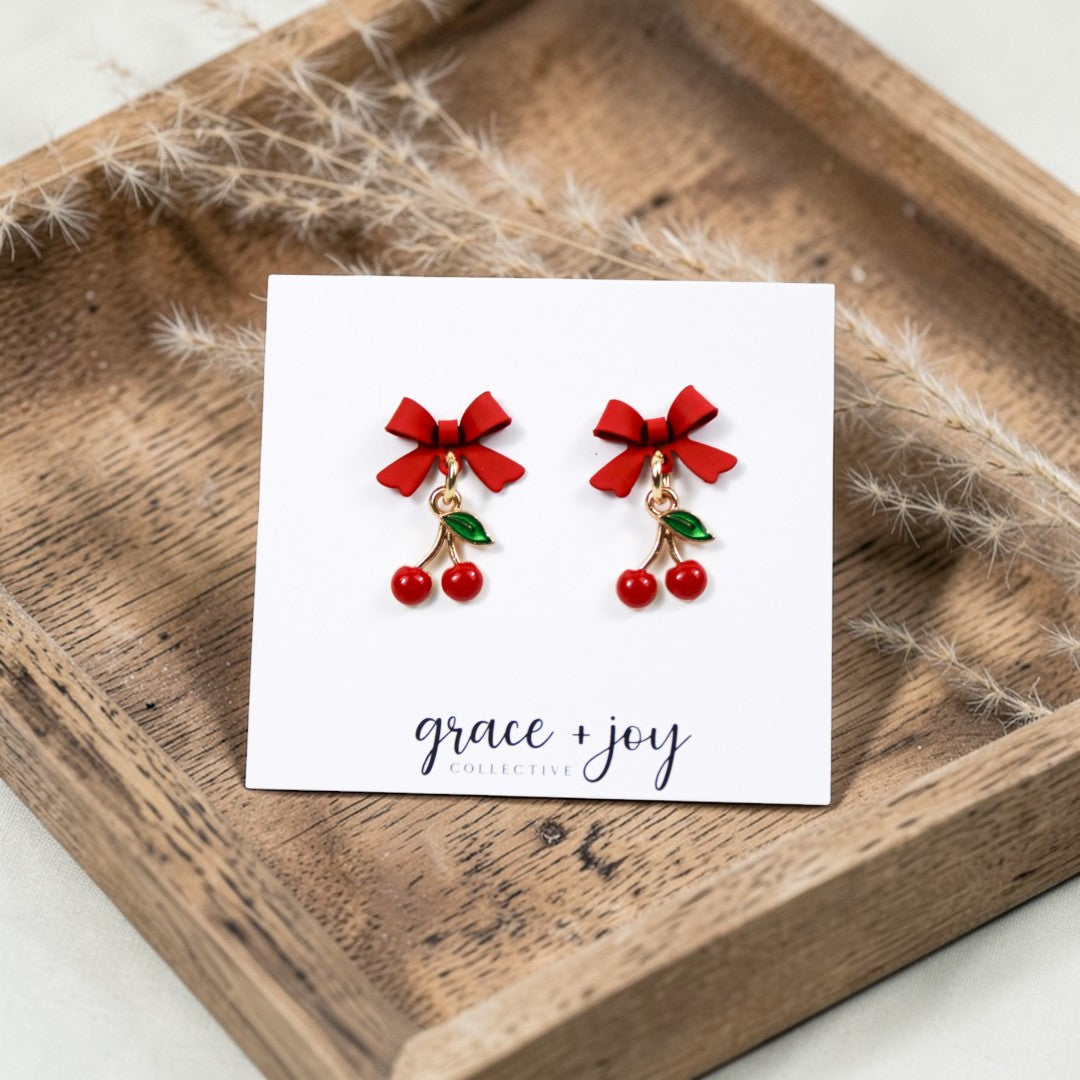 Cherry Earrings with Bow