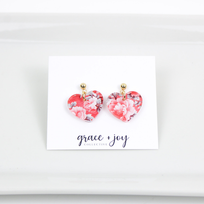 Pink Rose Heart Earrings