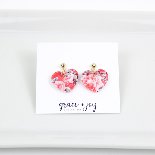 Pink Rose Heart Earrings