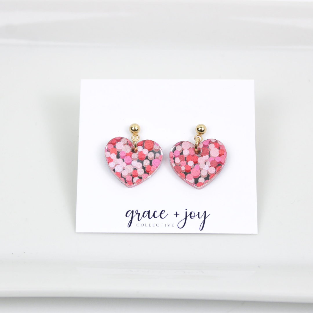Pink Polka Dot Heart Earrings