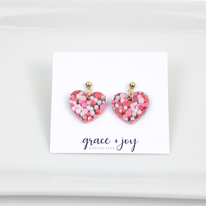 Pink Polka Dot Heart Earrings