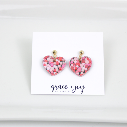 Pink Polka Dot Heart Earrings