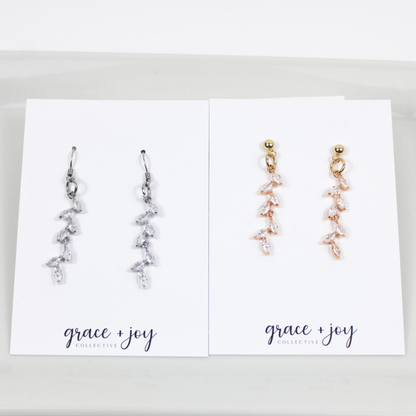 Cascading Leaf Cubic Zirconia Earrings