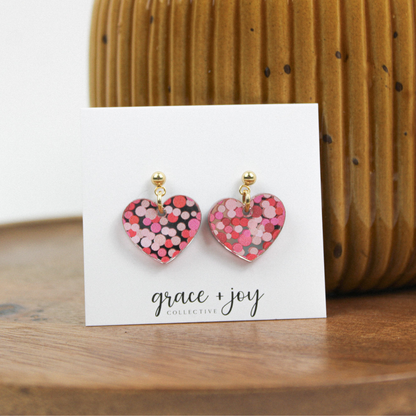 Pink Polka Dot Heart Earrings