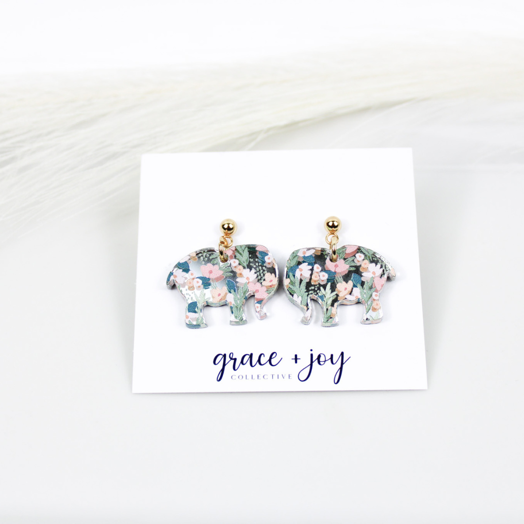 Floral Elephant Earrings