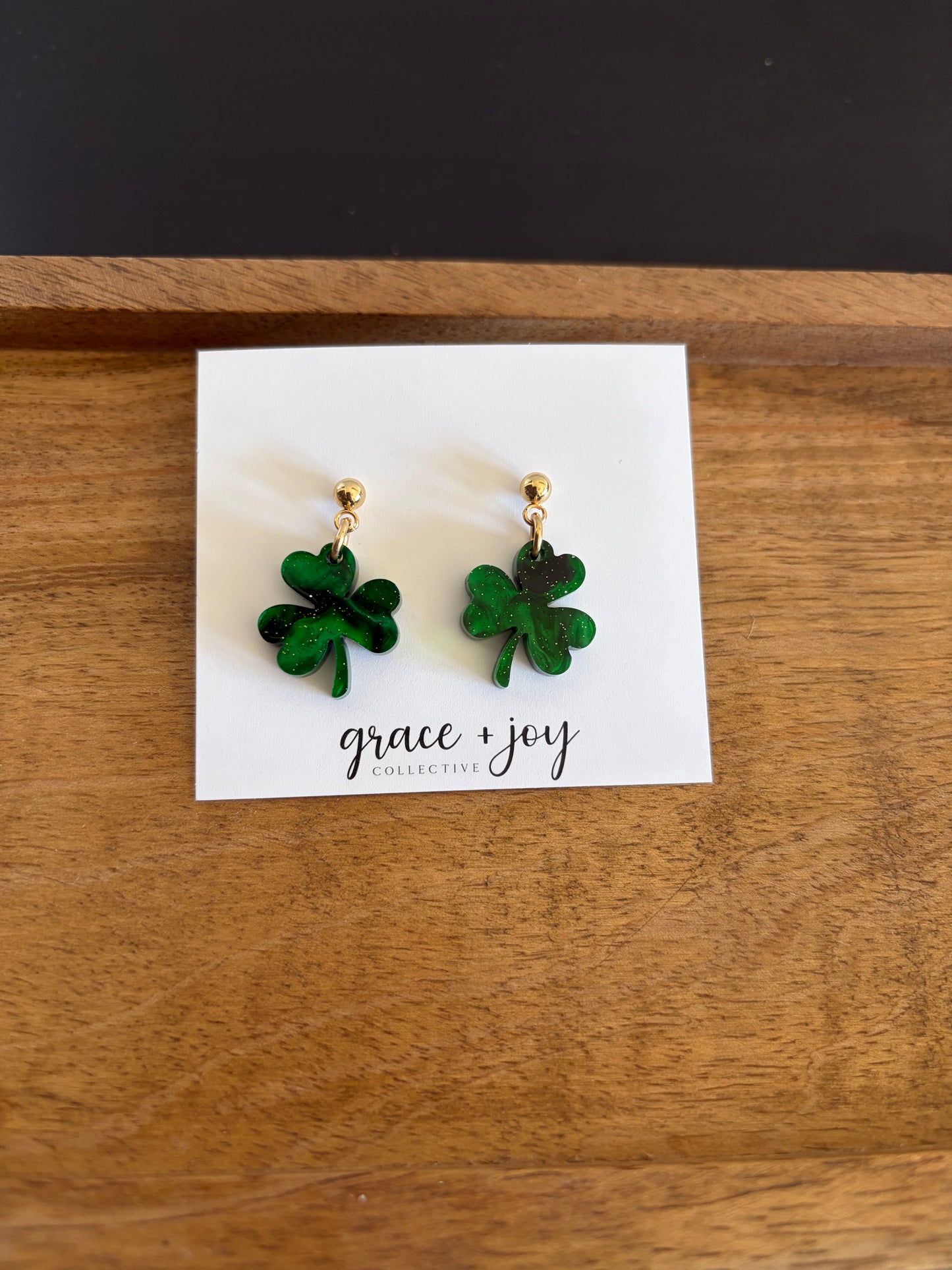Green Marble Shamrock Earrings