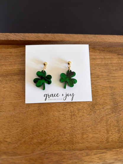 Green Marble Shamrock Earrings