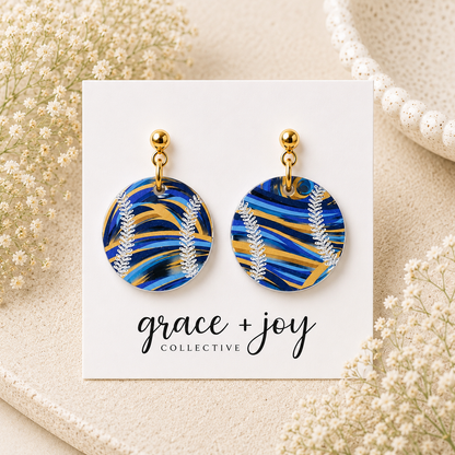 Wisconsin Baseball Blue and Yellow Earrings