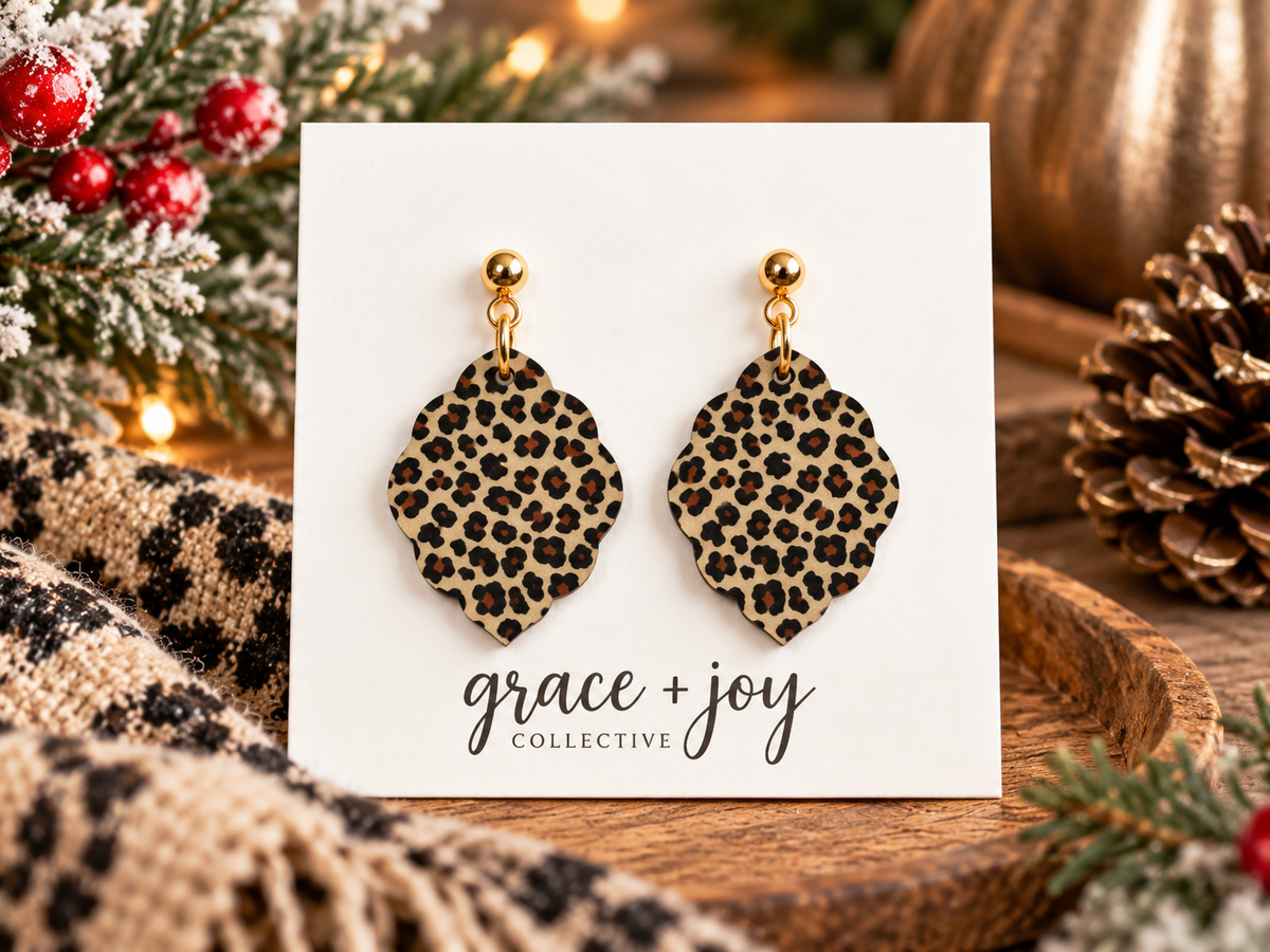 Leopard Print Scallop Earrings