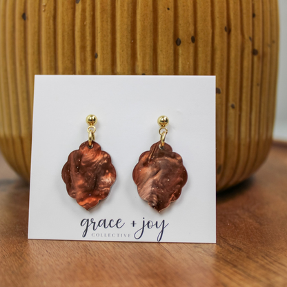 Fall Bronze Marble Scallop Earrings