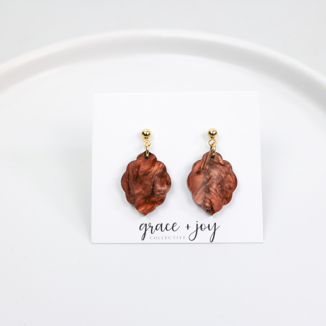 Fall Bronze Marble Scallop Earrings