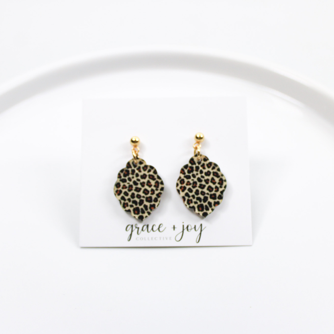 Leopard Print Scallop Earrings