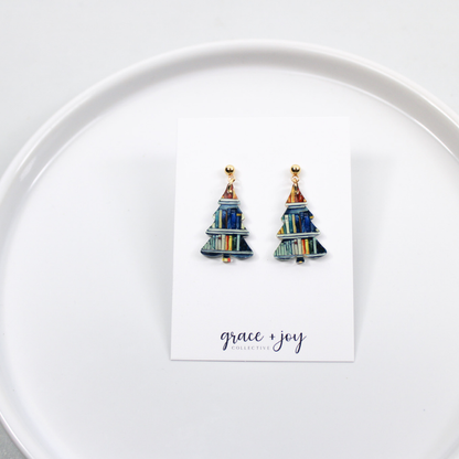 Book Christmas Tree Earrings