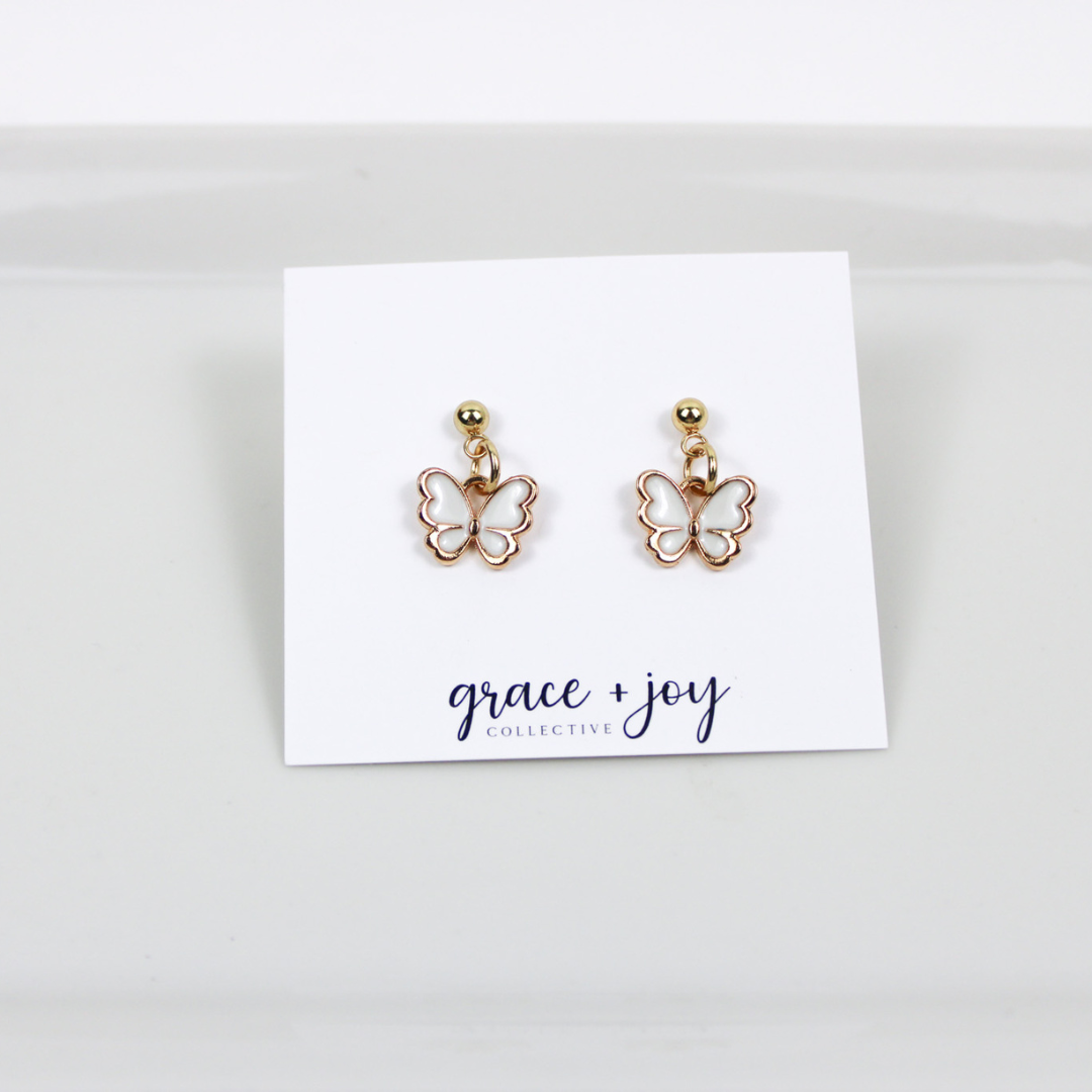 White enamel Butterfly Earrings