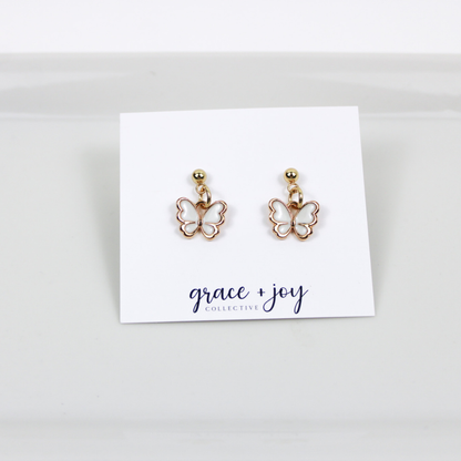 White enamel Butterfly Earrings