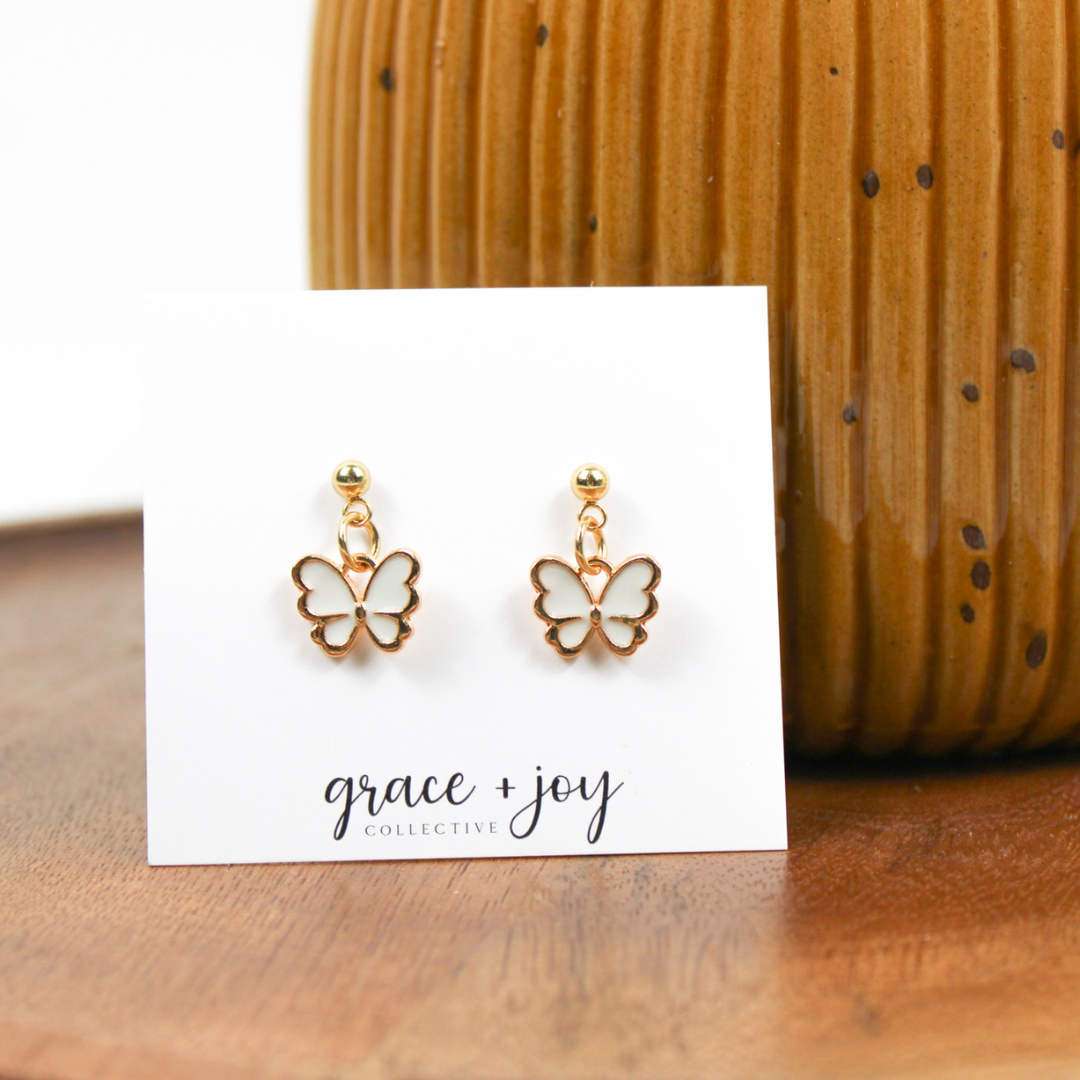 White enamel Butterfly Earrings