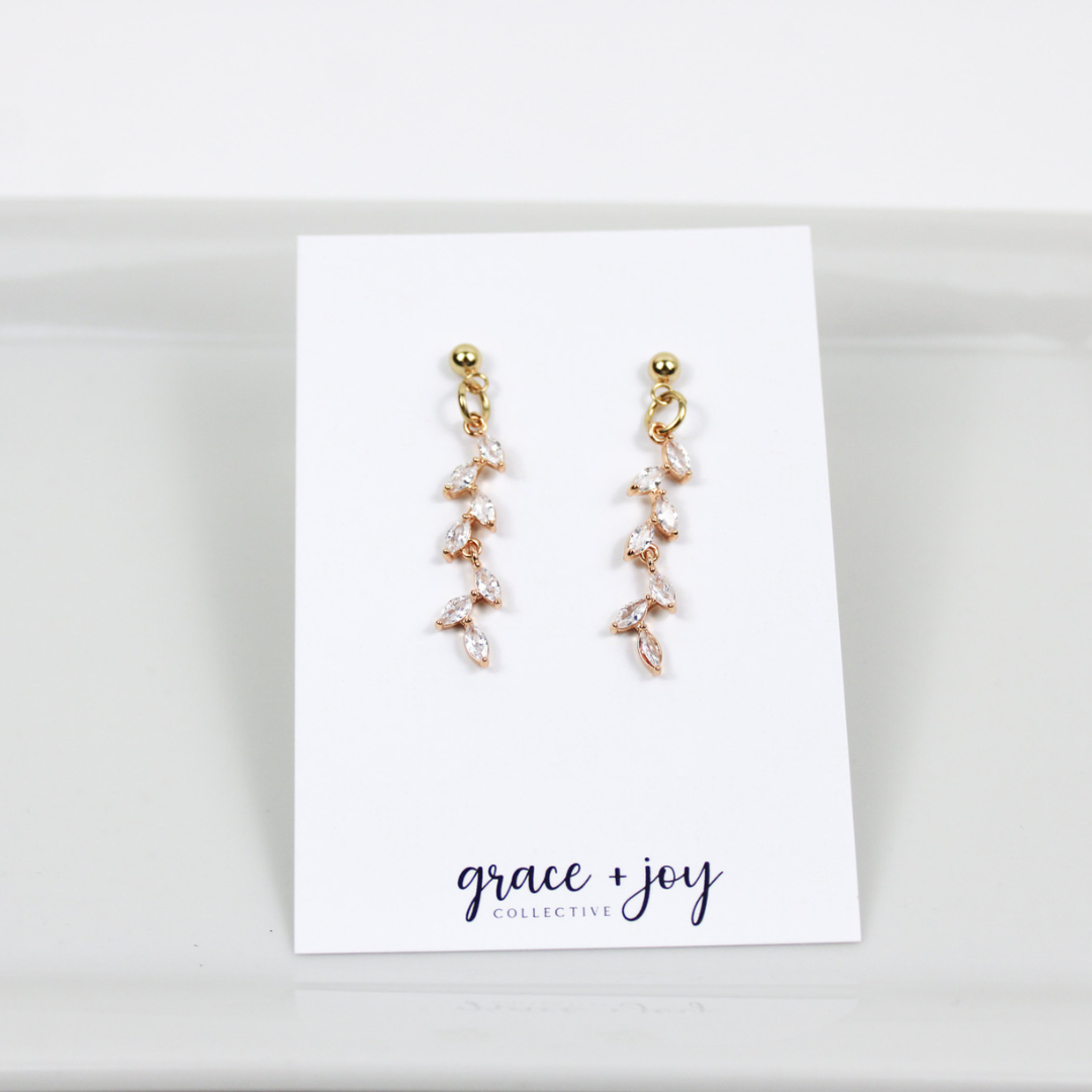 Cascading Leaf Cubic Zirconia Earrings
