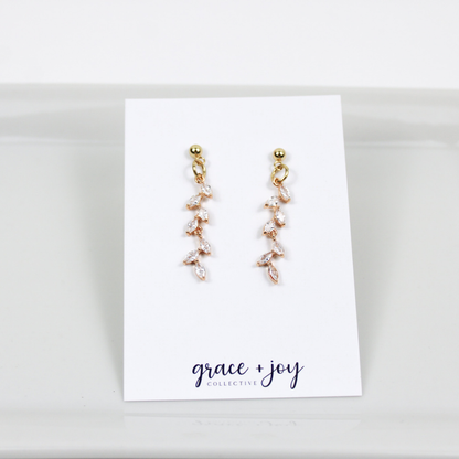 Cascading Leaf Cubic Zirconia Earrings