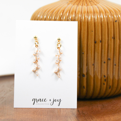 Cascading Leaf Cubic Zirconia Earrings