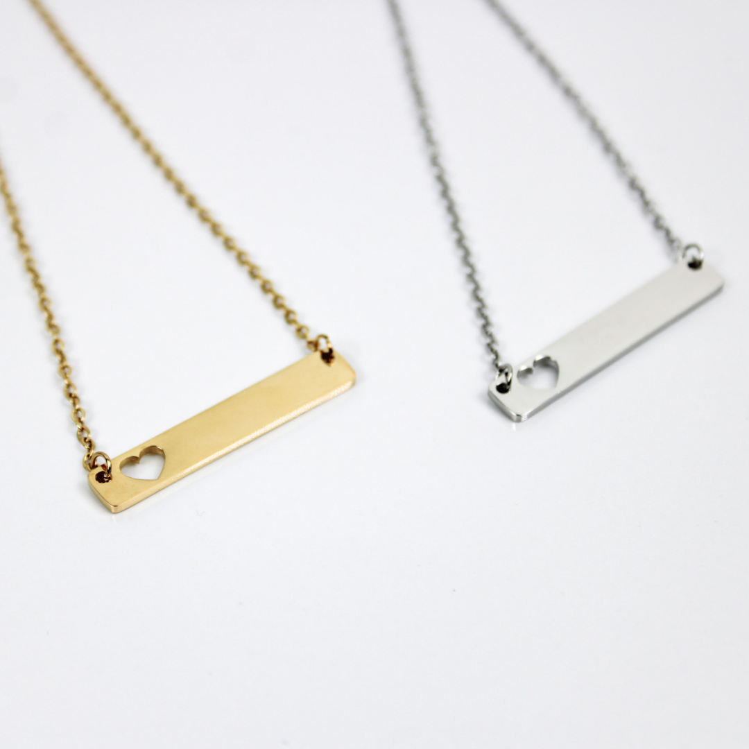 Personalized Heart Cut Out Bar Necklace