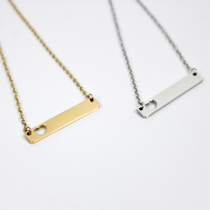 Personalized Heart Cut Out Bar Necklace