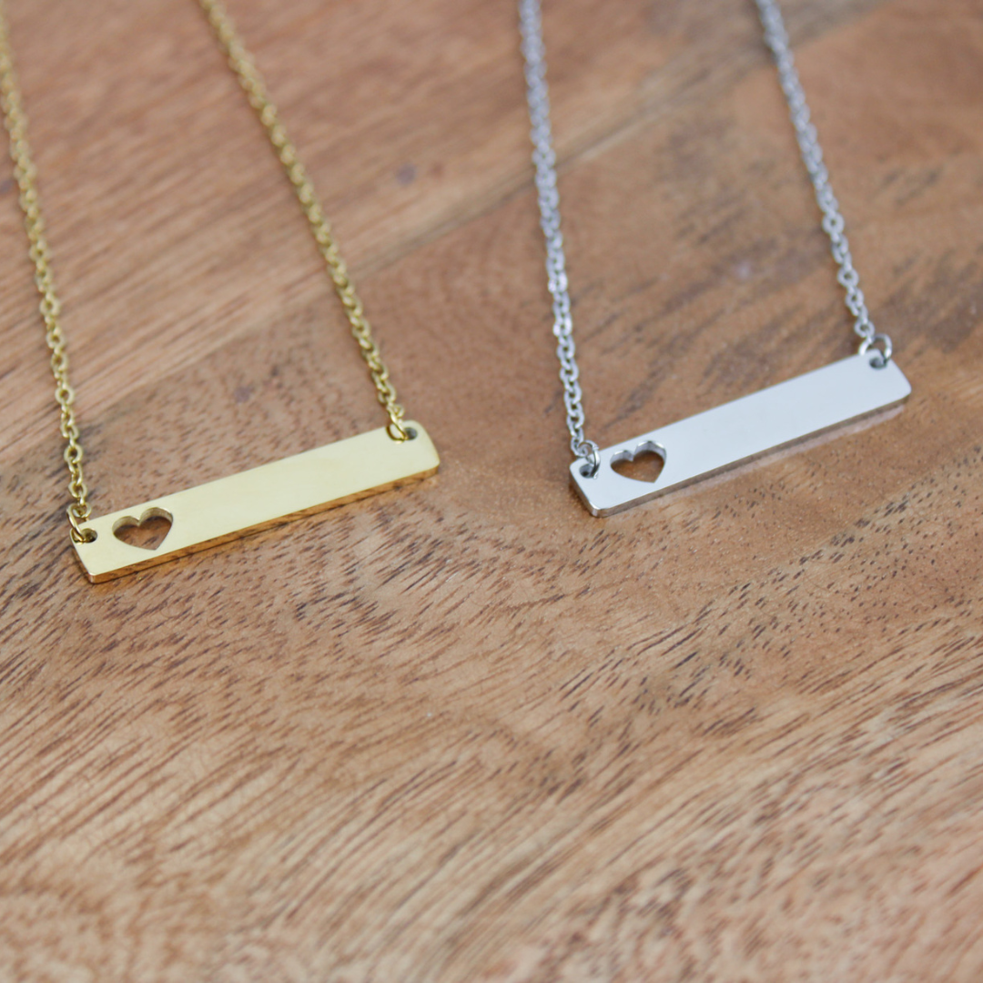 Personalized Heart Cut Out Bar Necklace