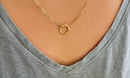 Round Charm Holder Paperclip Chain Necklace