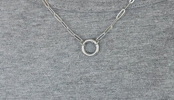 Round Charm Holder Paperclip Chain Necklace