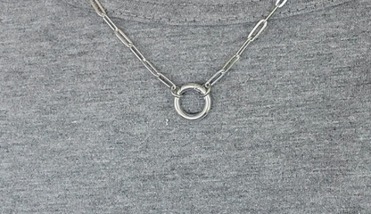 Round Charm Holder Paperclip Chain Necklace